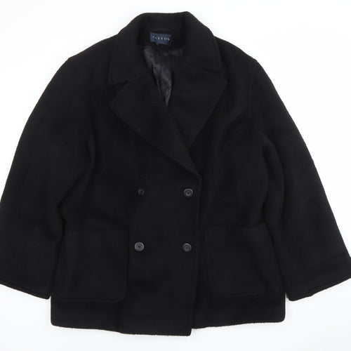 Alexon Women's Black Wool Alpaca Mohair Pea Coat Size 14 Classic Style