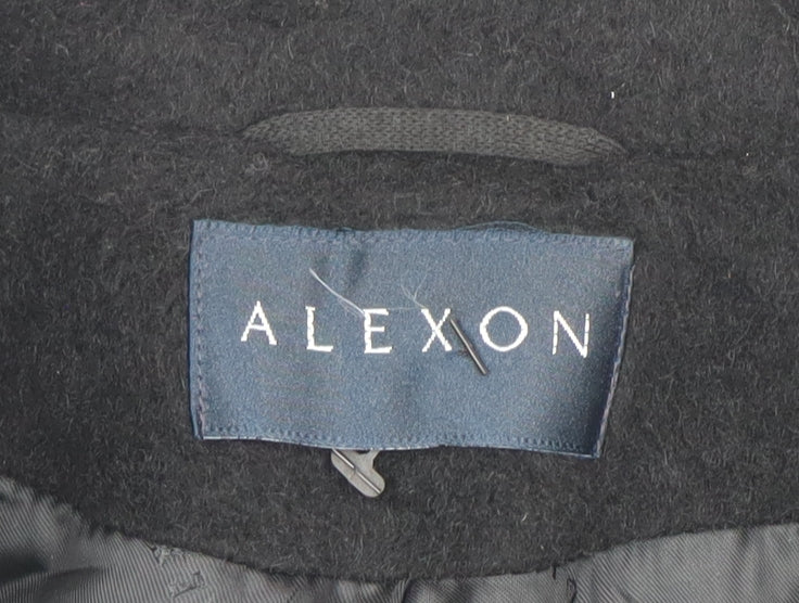 Alexon Women's Black Wool Alpaca Mohair Pea Coat Size 14 Classic Style