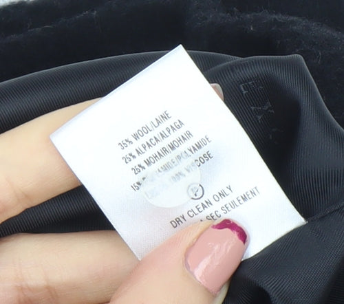 Alexon Women's Black Wool Alpaca Mohair Pea Coat Size 14 Classic Style