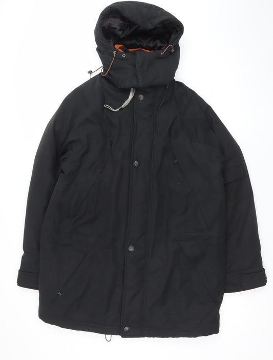 BUSH Men's Black Hooded Parka Jacket Size 38 Regular Winter Coat
