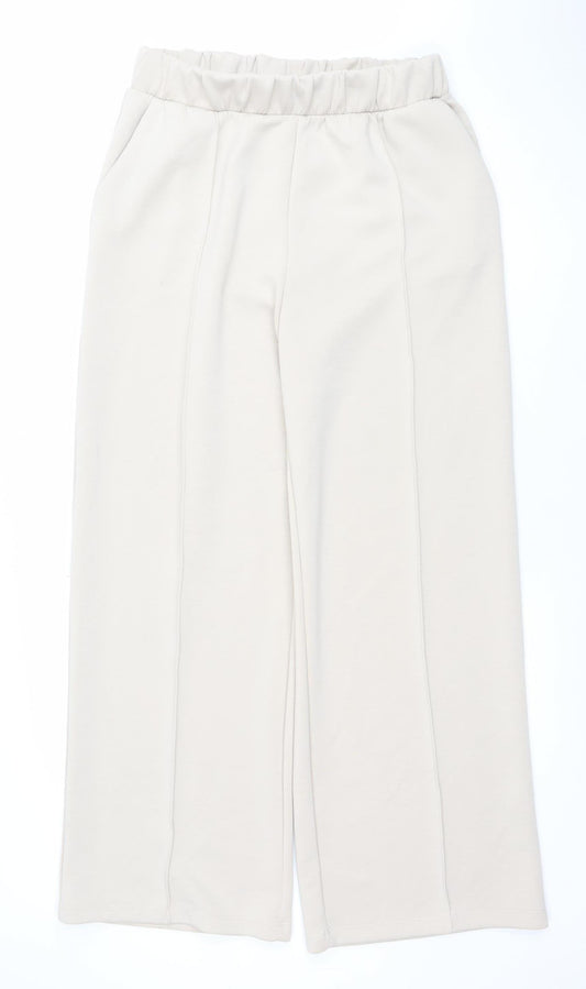 Dunnes Stores Women Beige Wide-Leg Trousers Size M Elastic Waist