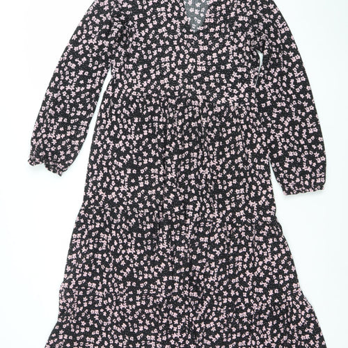 Dunnes Women’s Black Floral A-Line Ruched Knee Length Dress XS