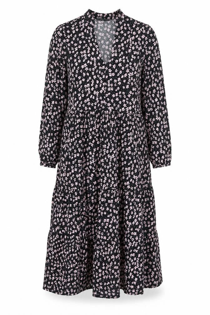 Dunnes Women’s Black Floral A-Line Ruched Knee Length Dress XS
