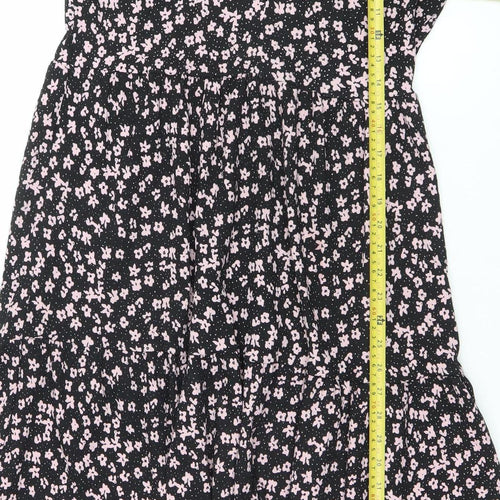 Dunnes Women’s Black Floral A-Line Ruched Knee Length Dress XS