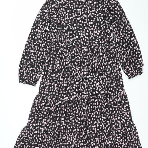 Dunnes Women’s Black Floral A-Line Ruched Knee Length Dress XS