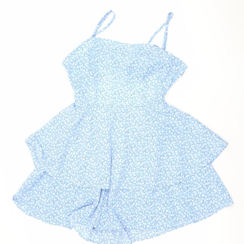 SHEIN Women Blue Floral Sleeveless Playsuit Size S 100% Polyester