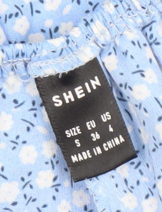 SHEIN Women Blue Floral Sleeveless Playsuit Size S 100% Polyester