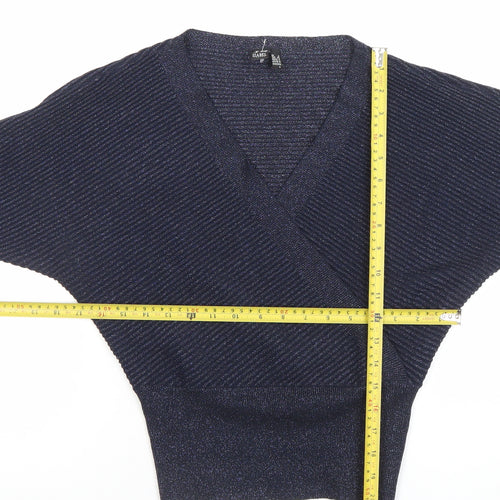 I Label London Women’s Blue V-Neck Dolman Sleeve Glitter Jumper Size 8