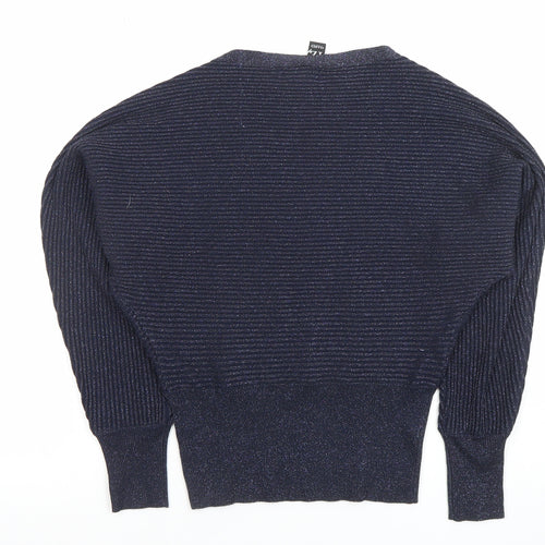 I Label London Women’s Blue V-Neck Dolman Sleeve Glitter Jumper Size 8