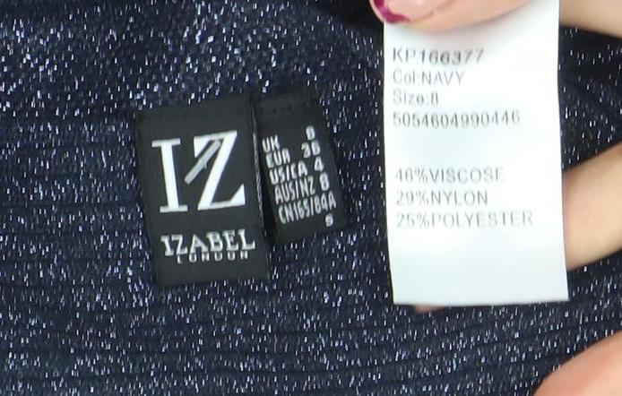 I Label London Women’s Blue V-Neck Dolman Sleeve Glitter Jumper Size 8