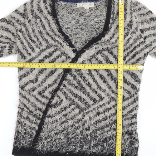 Comma Women Grey Black V-Neck Long Sleeve Chunky Knit Cardigan Size 8