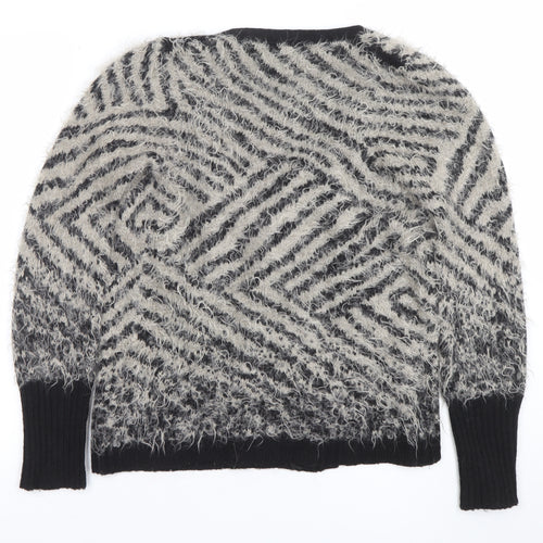 Comma Women Grey Black V-Neck Long Sleeve Chunky Knit Cardigan Size 8