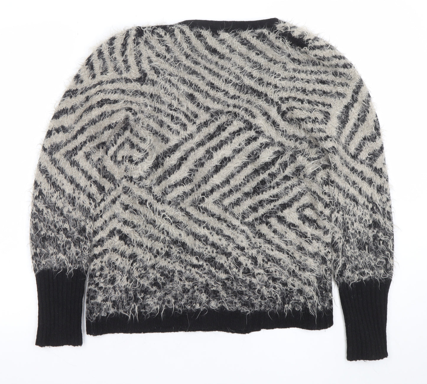 Comma Women Grey Black V-Neck Long Sleeve Chunky Knit Cardigan Size 8