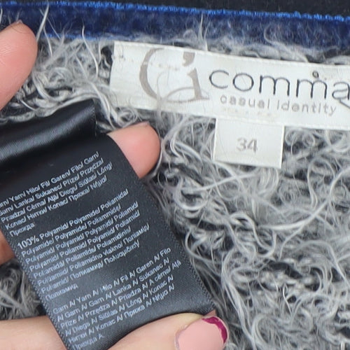 Comma Women Grey Black V-Neck Long Sleeve Chunky Knit Cardigan Size 8