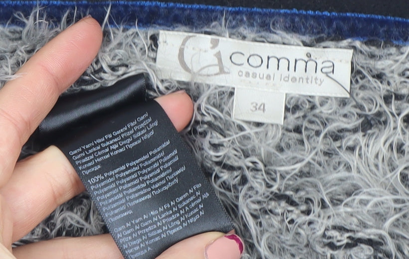 Comma Women Grey Black V-Neck Long Sleeve Chunky Knit Cardigan Size 8