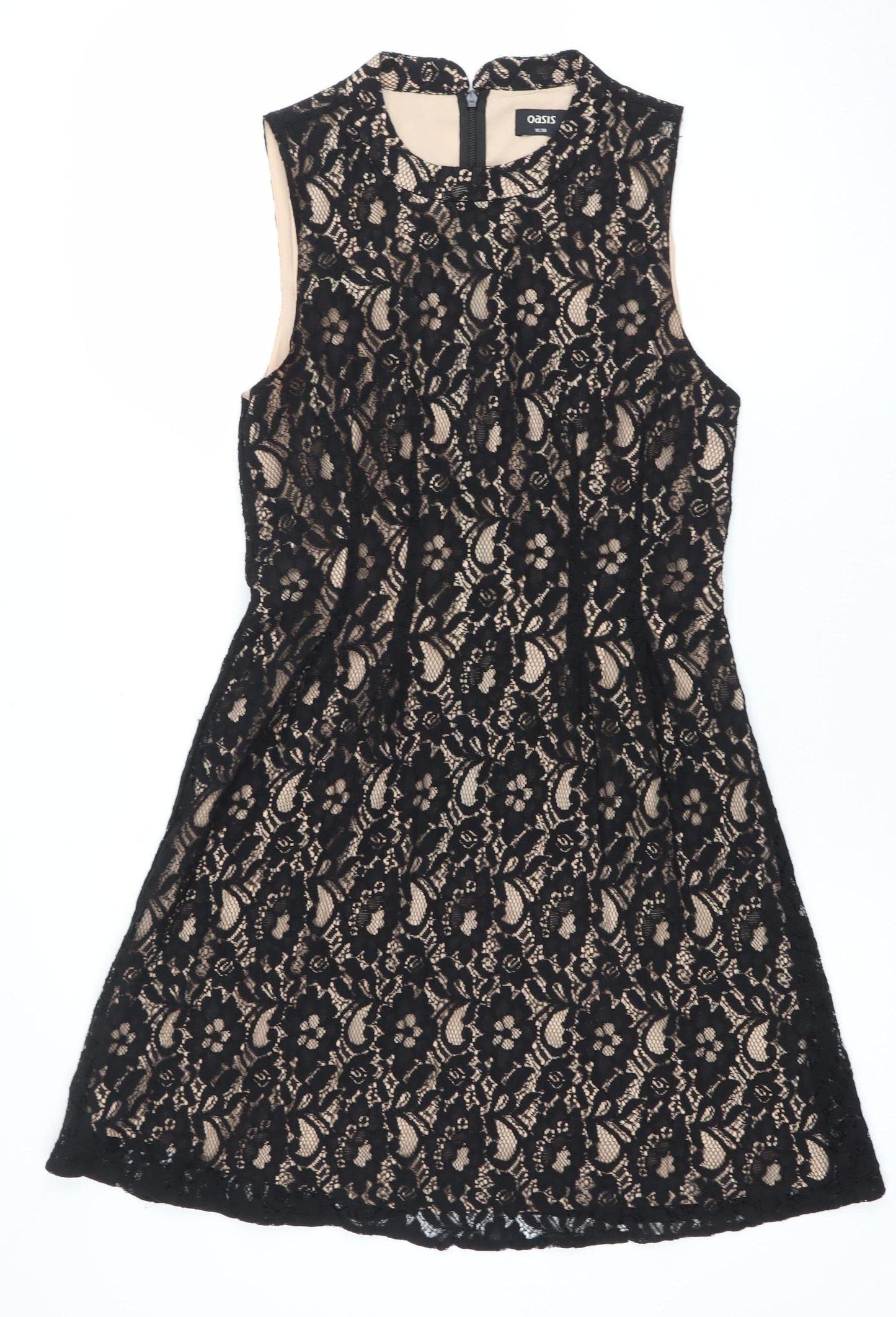 Oasis Women Black Lace Sleeveless Sheath Knee Length Dress Size 10