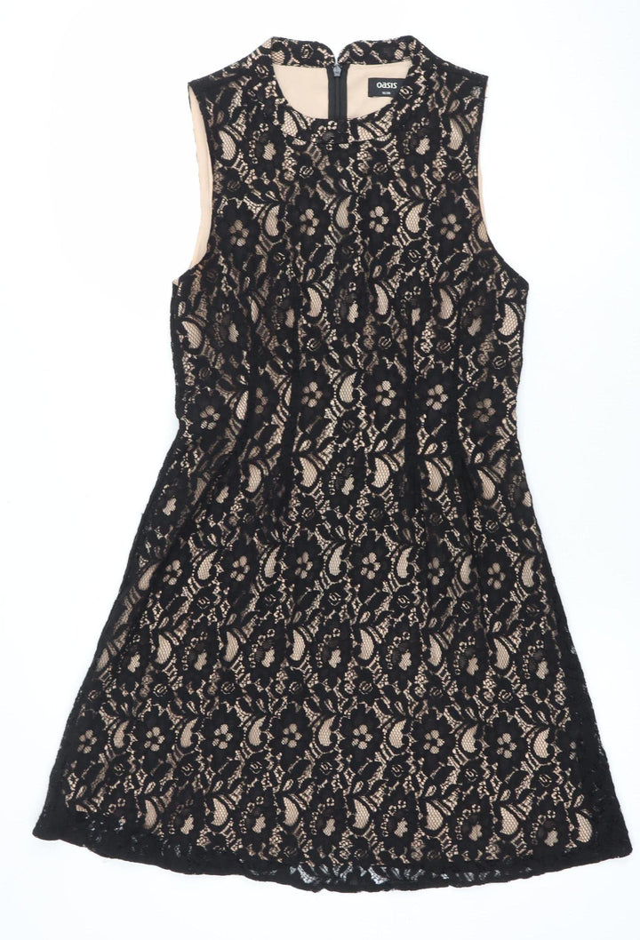 Oasis Women Black Lace Sleeveless Sheath Knee Length Dress Size 10