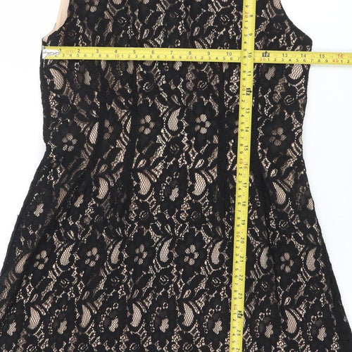 Oasis Women Black Lace Sleeveless Sheath Knee Length Dress Size 10
