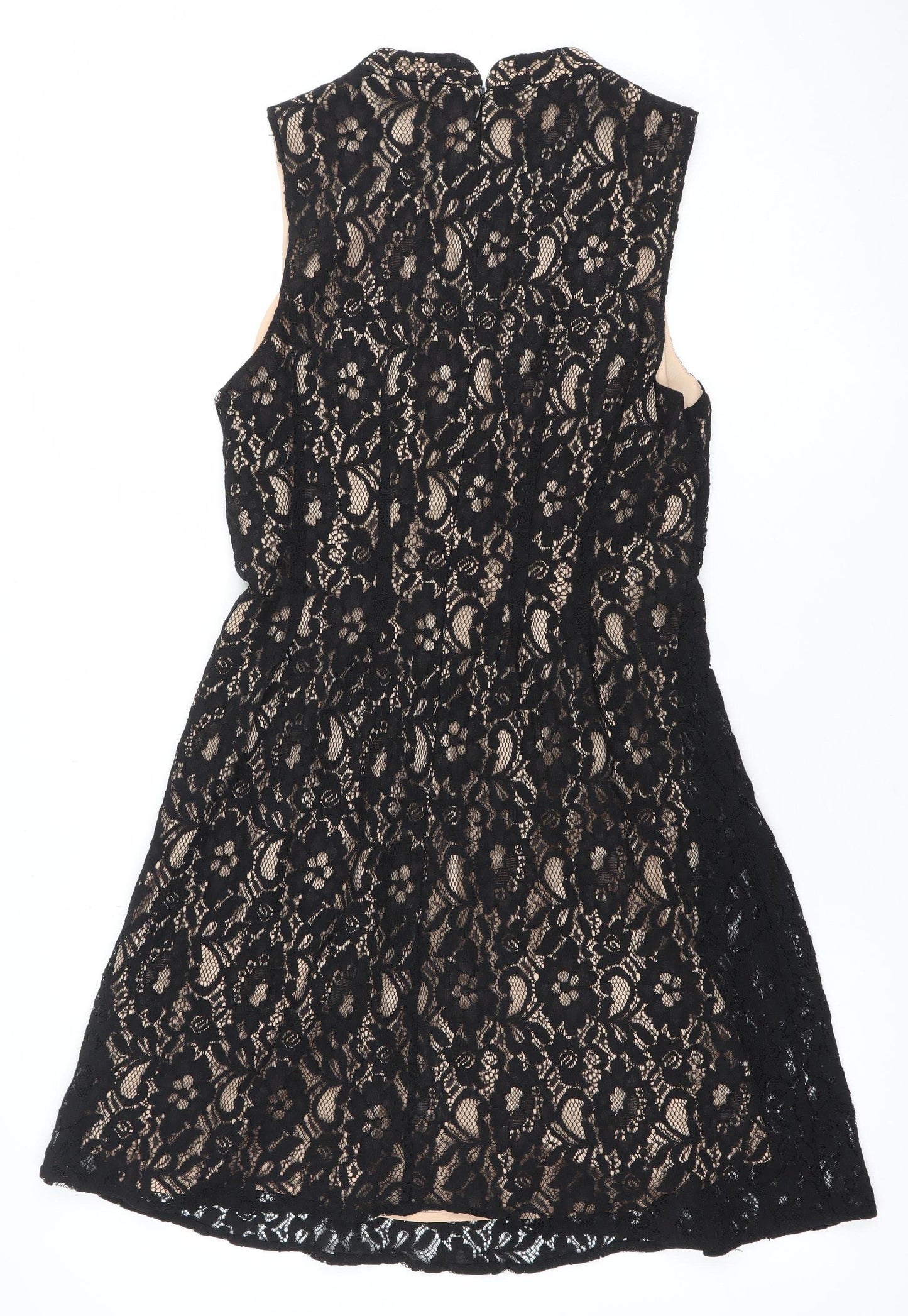 Oasis Women Black Lace Sleeveless Sheath Knee Length Dress Size 10
