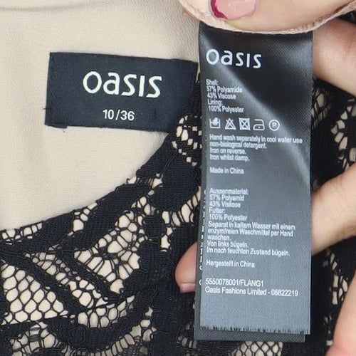 Oasis Women Black Lace Sleeveless Sheath Knee Length Dress Size 10