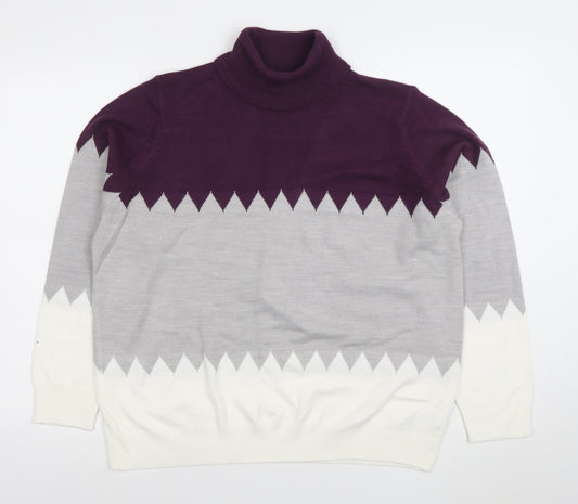 Marks and Spencer Women’s Purple Grey Roll Neck Jumper Size 18 Acrylic Knit