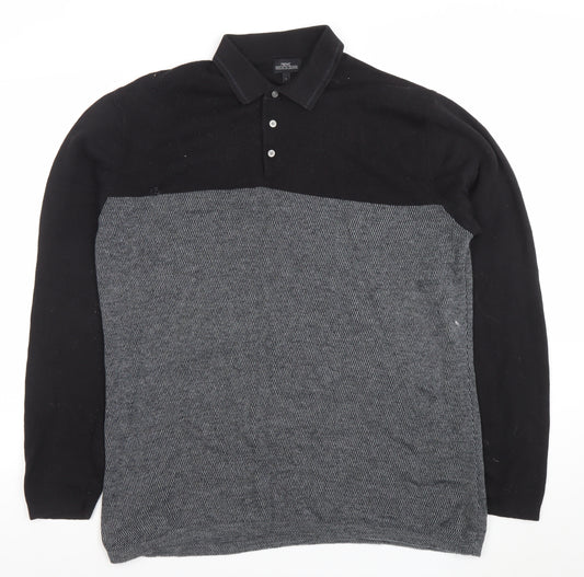 Next Men’s Black & Grey Colourblock Long Sleeve Polo Shirt Size L