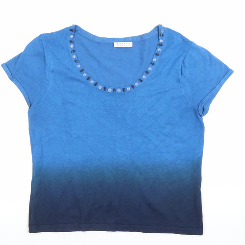 Precis Petite Blue Beaded Scoop Neck Short Sleeve Petite T-Shirt M