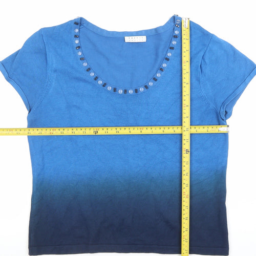 Precis Petite Blue Beaded Scoop Neck Short Sleeve Petite T-Shirt M