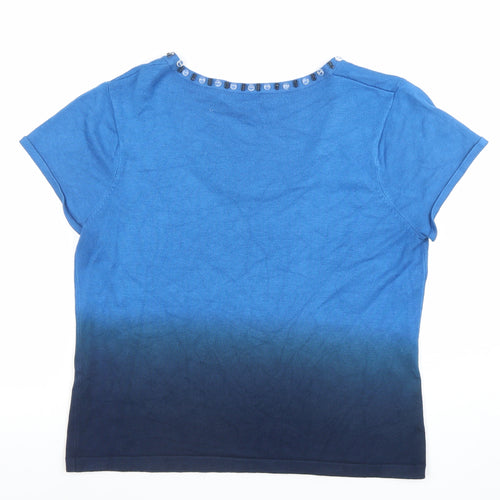 Precis Petite Blue Beaded Scoop Neck Short Sleeve Petite T-Shirt M