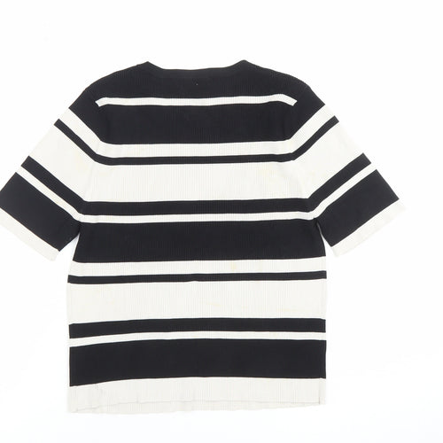 Zara Women Black White Striped Knit Short Sleeve T-Shirt L