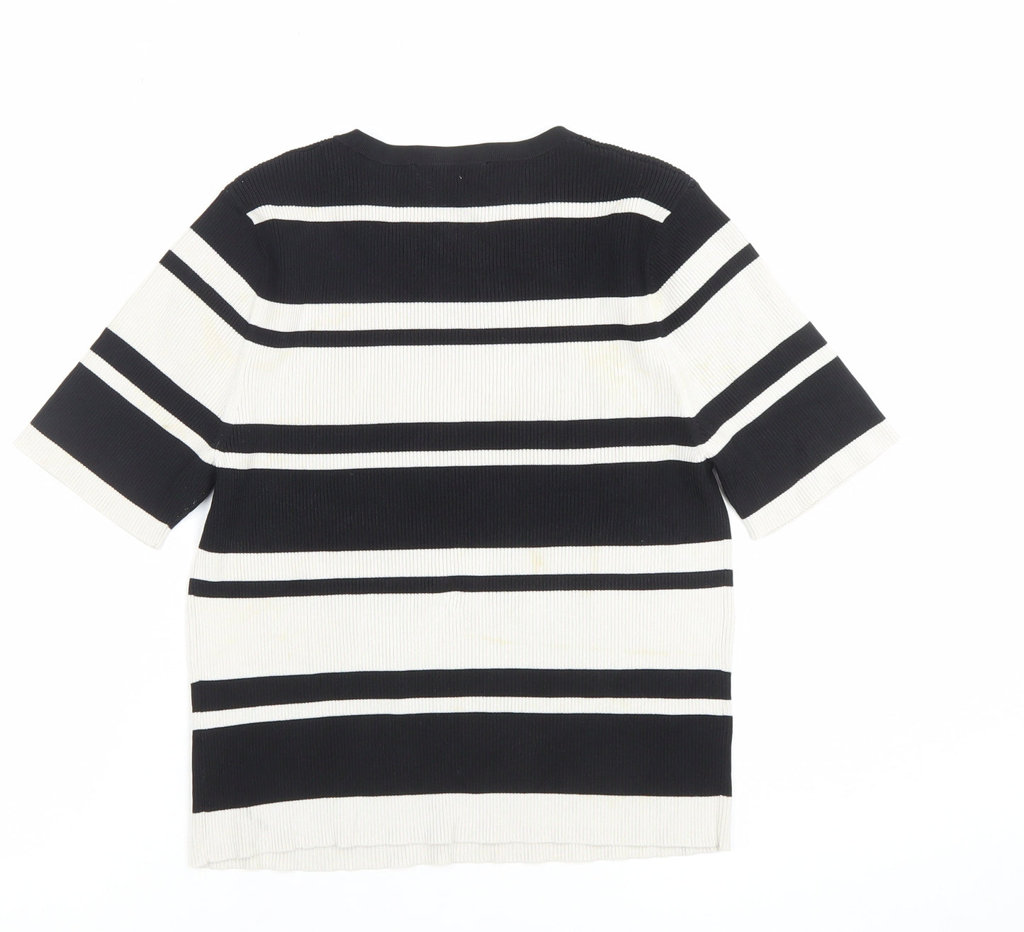 Zara Women Black White Striped Knit Short Sleeve T-Shirt L