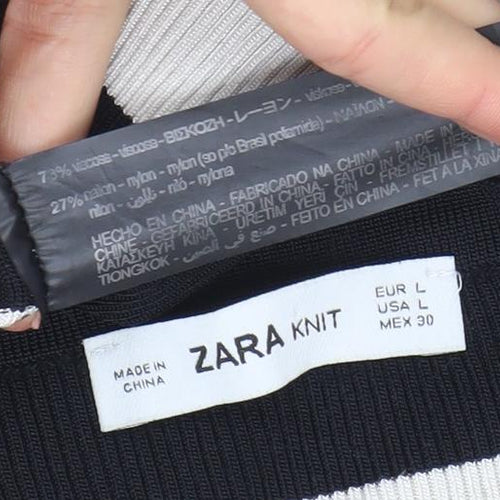 Zara Women Black White Striped Knit Short Sleeve T-Shirt L