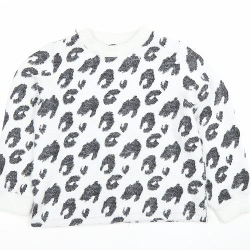 Marks and Spencer Womens White Leopard Print Jumper Size 14