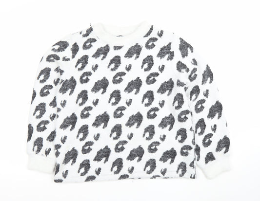 Marks and Spencer Womens White Leopard Print Jumper Size 14