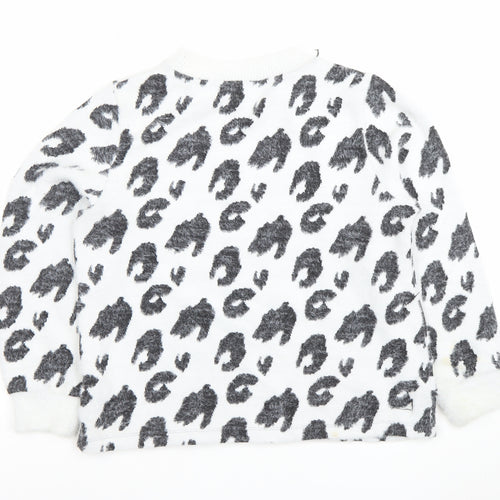 Marks and Spencer Womens White Leopard Print Jumper Size 14