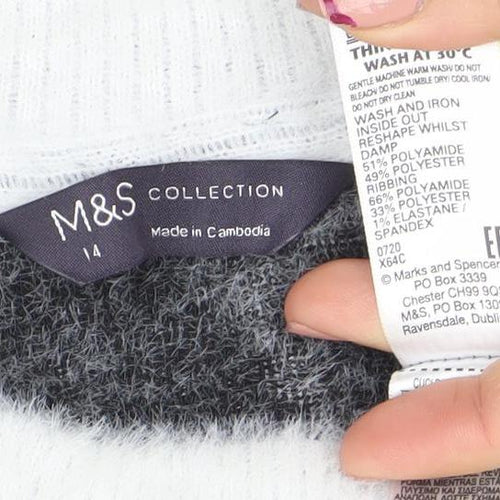 Marks and Spencer Womens White Leopard Print Jumper Size 14