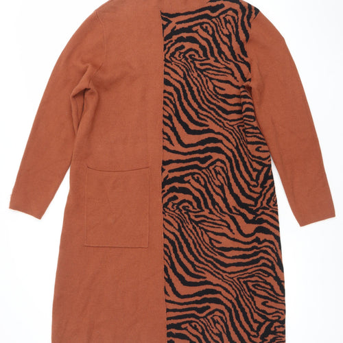 Meryl Paris Women’s Brown Animal Print Knit Midi Sweater Dress S