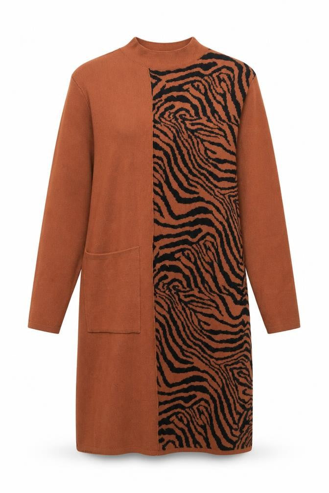 Meryl Paris Women’s Brown Animal Print Knit Midi Sweater Dress S