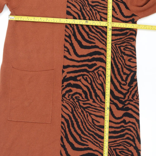 Meryl Paris Women’s Brown Animal Print Knit Midi Sweater Dress S