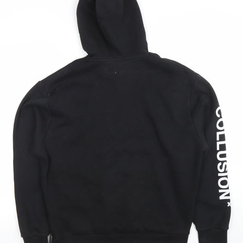 Collusion Men's Black Pullover Hoodie S Regular Fit Graphic Streetwear