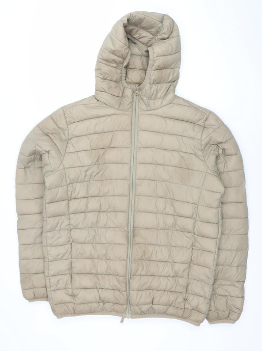 H&M Men Beige Hooded Lightweight Puffer Jacket L 42in