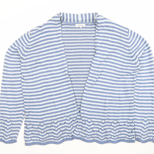 Tulchan Women's Blue Striped Cotton Open-Knit Cardigan 2XL