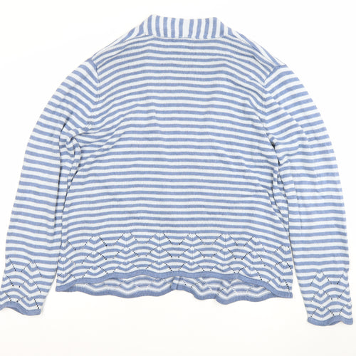 Tulchan Women's Blue Striped Cotton Open-Knit Cardigan 2XL