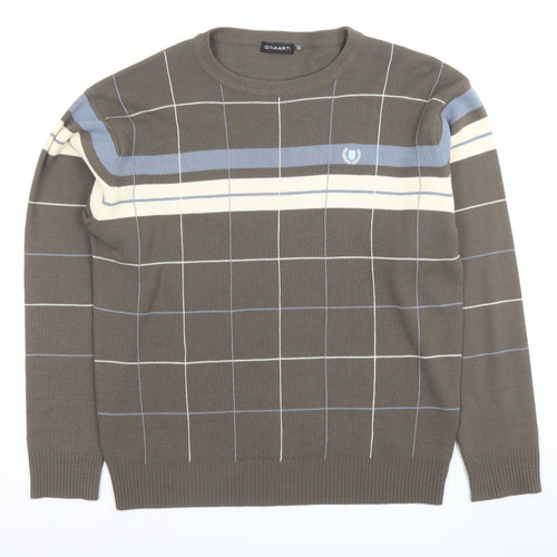 GINAARTI Men's Brown Check Acrylic Pullover Jumper Size L