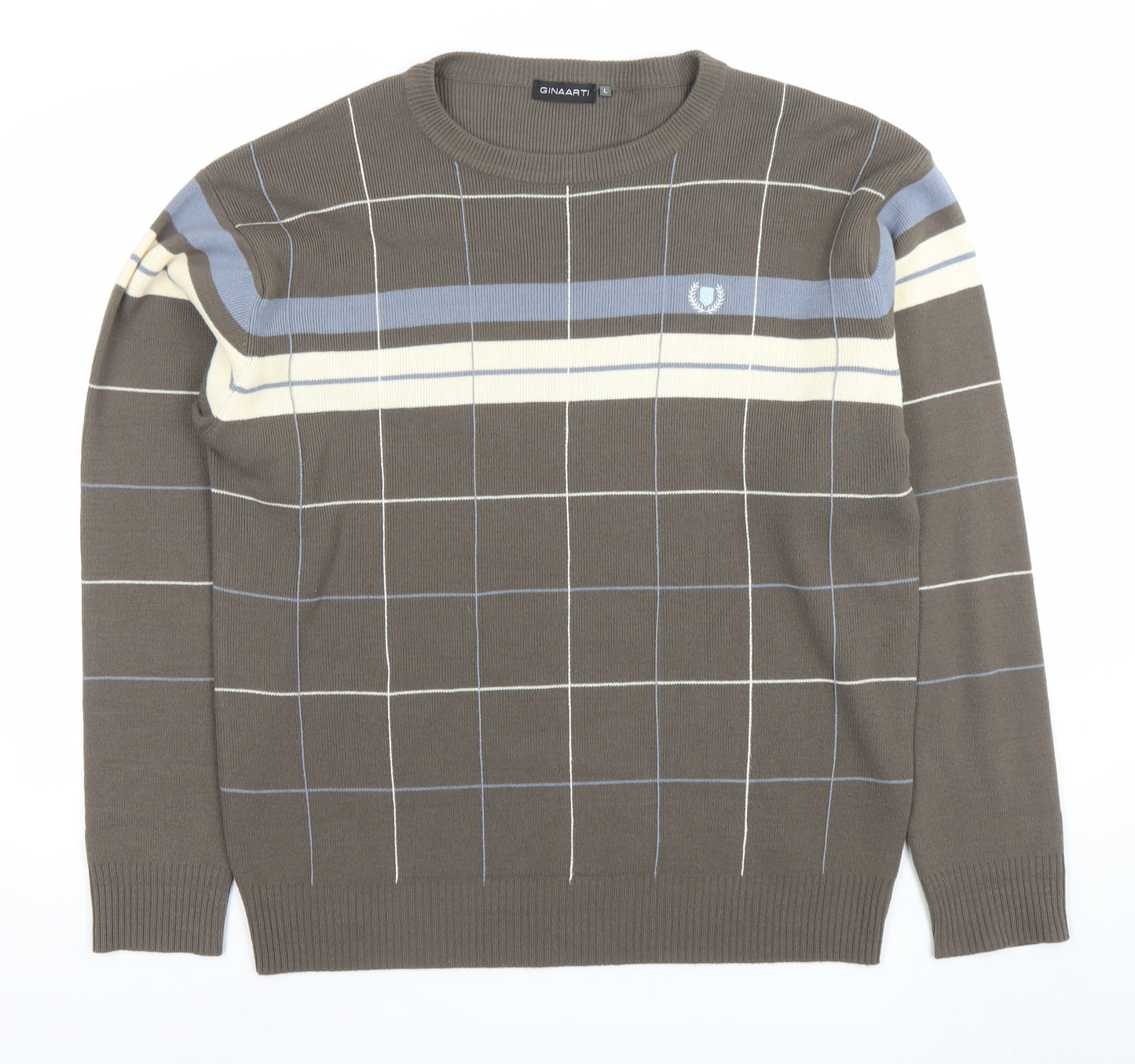 GINAARTI Men's Brown Check Acrylic Pullover Jumper Size L