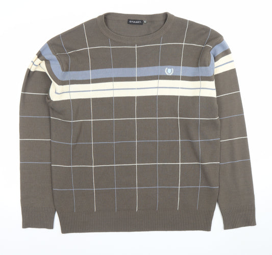 GINAARTI Men's Brown Check Acrylic Pullover Jumper Size L