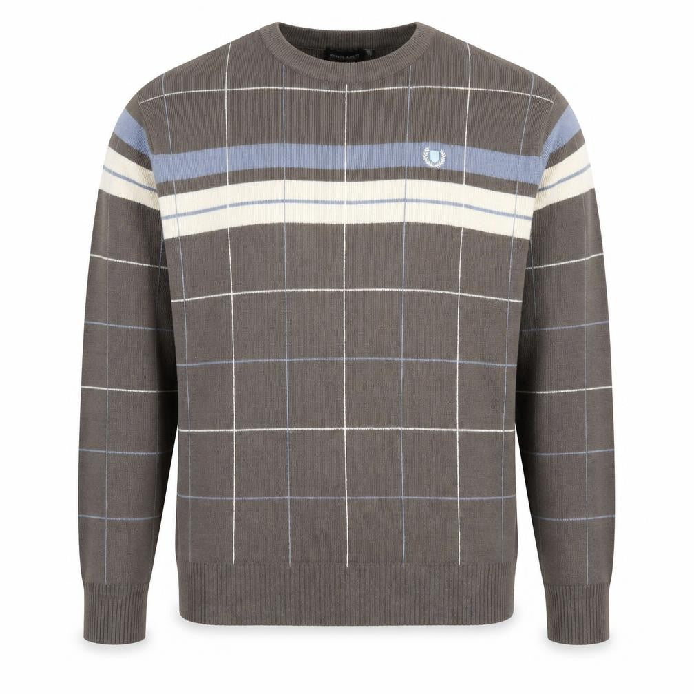 Front view of GINAARTI Men's Brown Check Acrylic jumper, size L