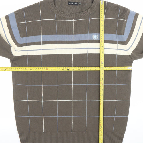 GINAARTI Men's Brown Check Acrylic Pullover Jumper Size L