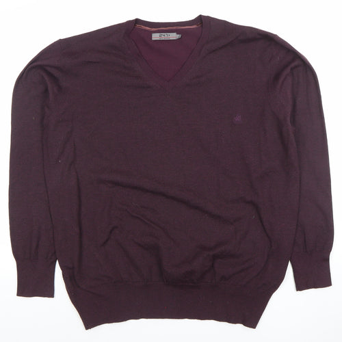 24:7 Men’s Purple V-Neck Knit Jumper Size L Polyester Nylon