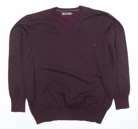 24:7 Men’s Purple V-Neck Knit Jumper Size L Polyester Nylon